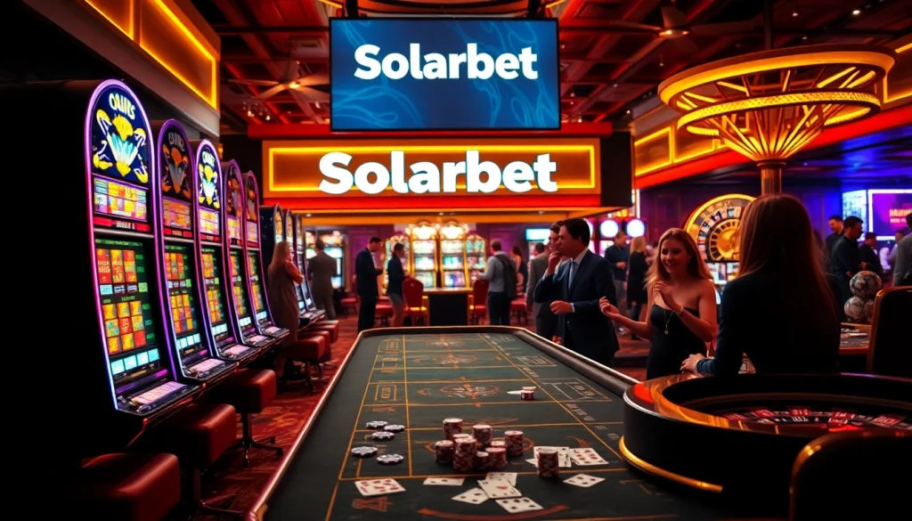 Players enjoying thrilling games at Solarbet Casino, complete with slot machines and exciting action.