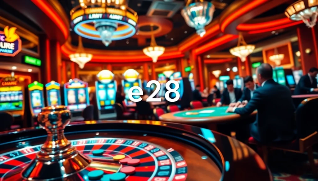 Experience the thrill of high-stakes action at e28's luxury casino, where vibrant tables and slot machines ignite excitement.