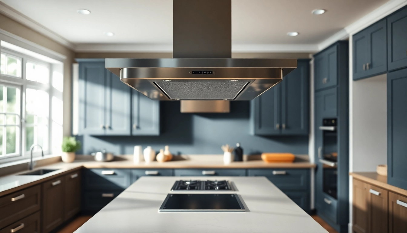 Showcasing an island cooker extractor hood above a stylish kitchen island, enhancing modern cooking spaces.