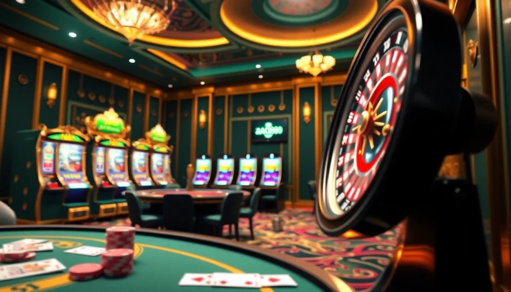 Experience thrilling gameplay at aa888 casino with vibrant slot machines and poker tables.