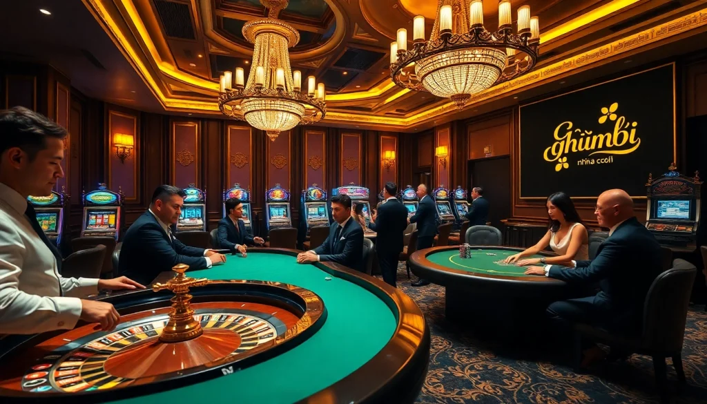 Explore the world of giải mã nhà cái as players engage thrillingly at a high-stakes poker table in an elegant casino.