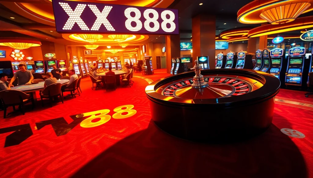 Experience the thrill of gambling with the dynamic scene of players at a casino table featuring XX 88 in action.